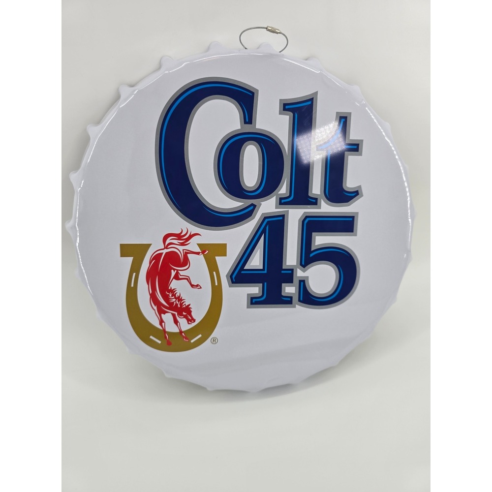 Colt 45 Malt Liquor Metal Bottle Cap Wall Sign 15.5 Inch Beer Bar Decor